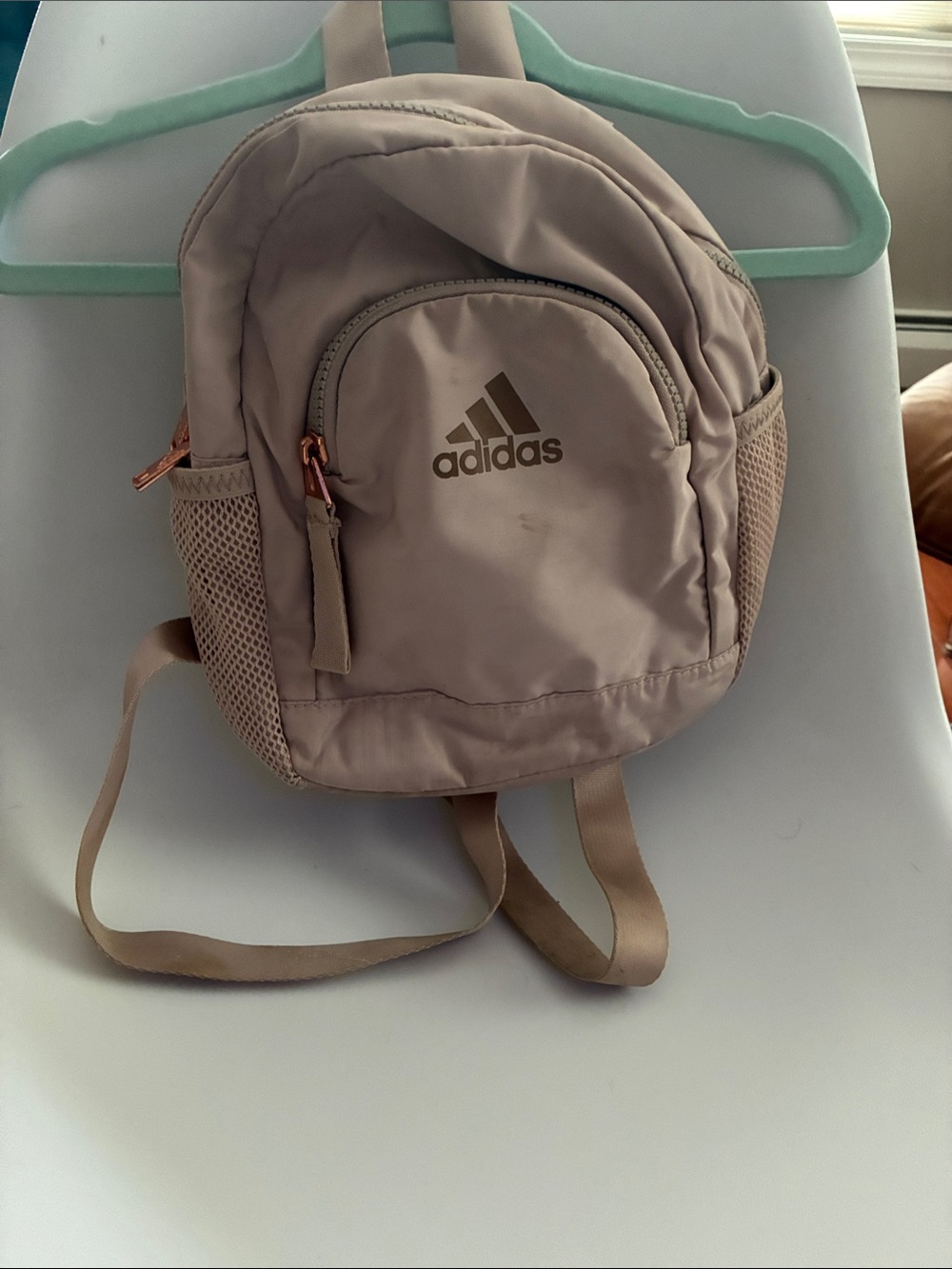 adidas Small Taupe Backpack with Rose Gold Accents
